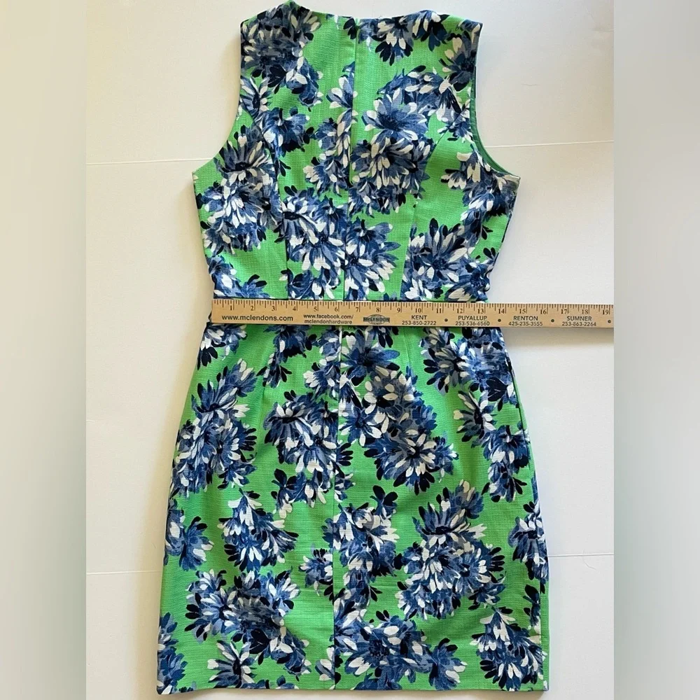 J.Crew Floral Sleeveless Sheath Dress in Textured Cotton -‎ Green/Blue - Size 0